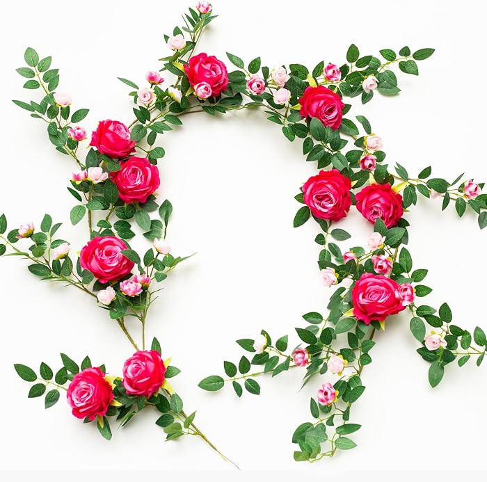 6FT Bendable Flower Garland, Artificial Rose Vine Hanging Floral Garland Decoration for Weding Ho... | Amazon (US)