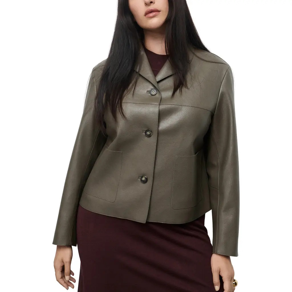 MANGO Faux Leather Jacket in Dark Green at Nordstrom, Size X-Small | Nordstrom