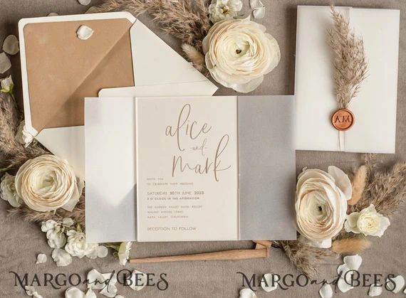 Modern Boho Acrylic Wedding Invitations Luxury Minimalistic - Etsy | Etsy (US)