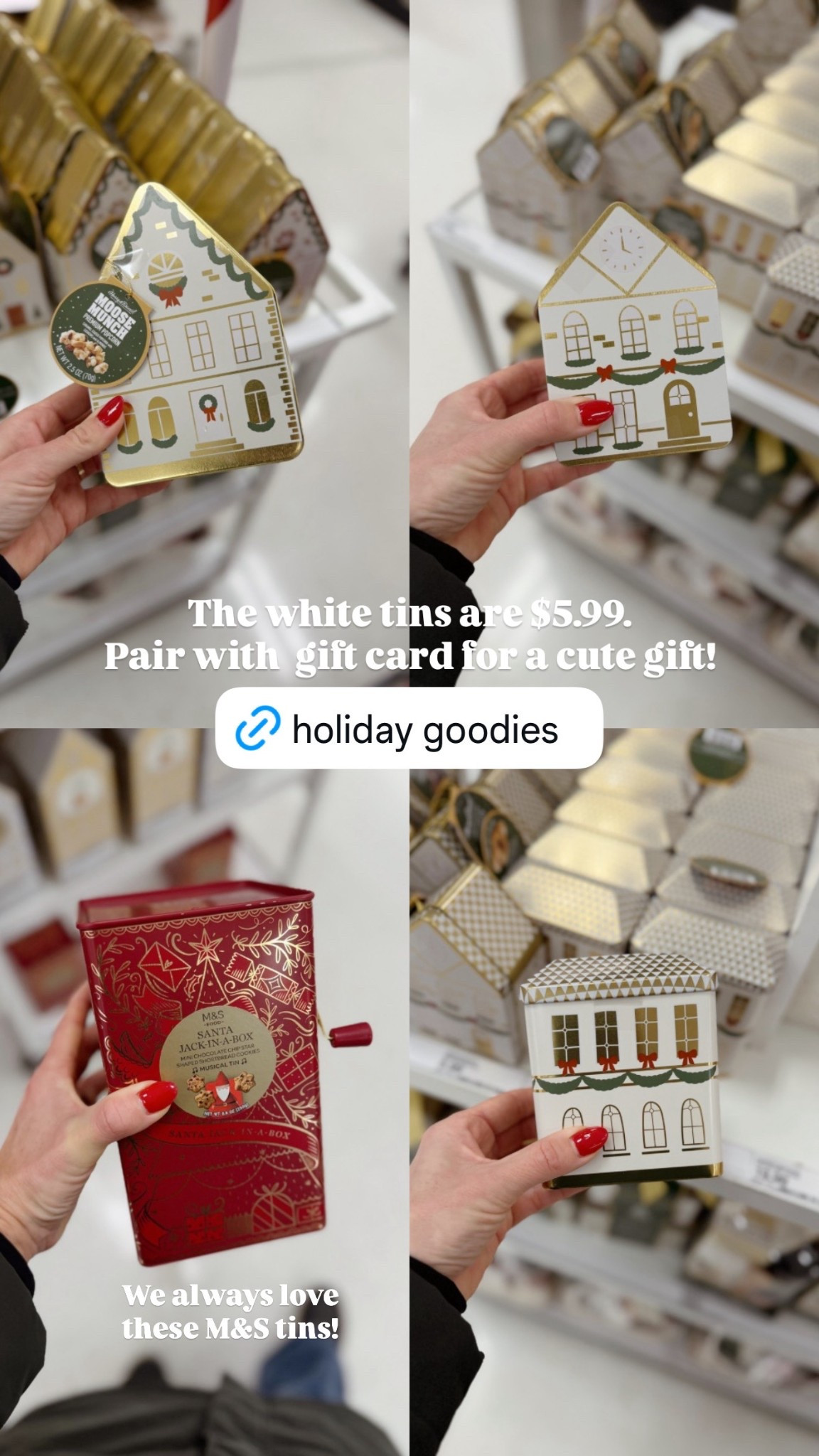 Spotted these goody tins at target! The White Houses are $5.99 and would be cute paired with a gift card for a gift. Red jack in the box isn’t online yet  

#LTKHoliday #LTKGiftGuide #LTKFindsUnder50
