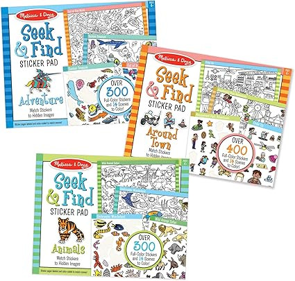 Melissa & Doug Seek & Find Sticker Pad 3-Pack, Around Town, Adventure, Animals (Each Includes 300... | Amazon (US)