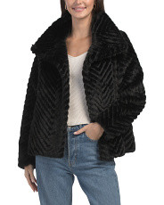 Chevron Mink Faux Fur Coat | TJ Maxx