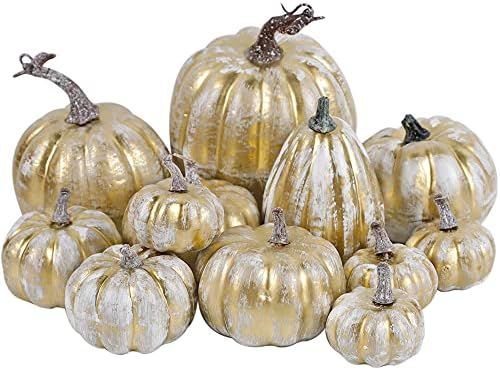 winemana Thanksgiving Pumpkin Decorations, 12 Pcs Assorted Sizes Artificial Foam Golden Pumpkins ... | Amazon (US)