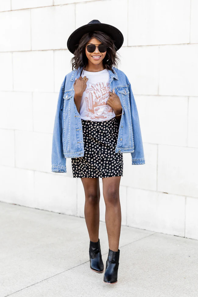 All I Think About Medium Wash Studded Jacket | Pink Lily
