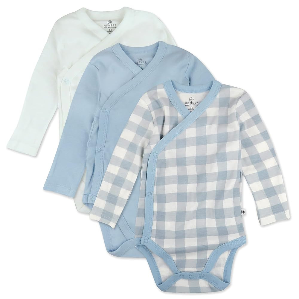 HonestBaby unisex-baby 3-pack Long Sleeve Side-snap Kimono Bodysuits Organic Cotton for Infant Ba... | Amazon (US)