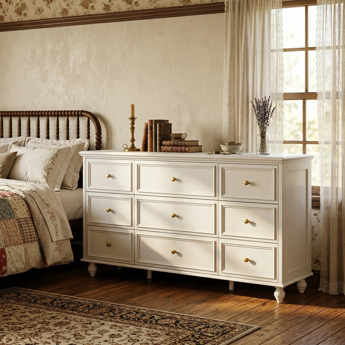Classic Elegance 9-Drawer Dresser With Brass Knob Handles - Timeless | Wayfair North America
