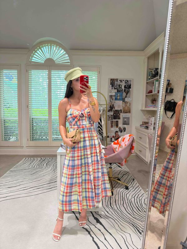 the plaid moment I didn't know I needed 🌸✨ this Maison skirt + Pearl top combo is giving the most effortless summer afternoon energy — styled with Stuart Weitzman sandals, the Audrey shoulder bag, and a Ruslan Baginskiy baker boy hat that ties the whole look together. all pieces linked! 

 #LTKootd