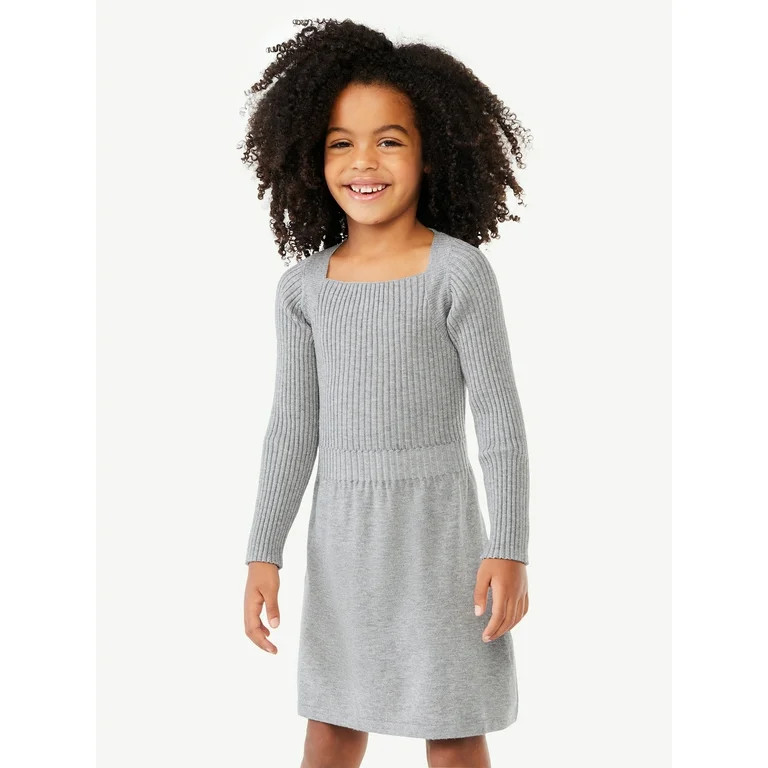 Scoop Girls Ribbed Knit Sweater Dress, Sizes 4-12 | Walmart (US)