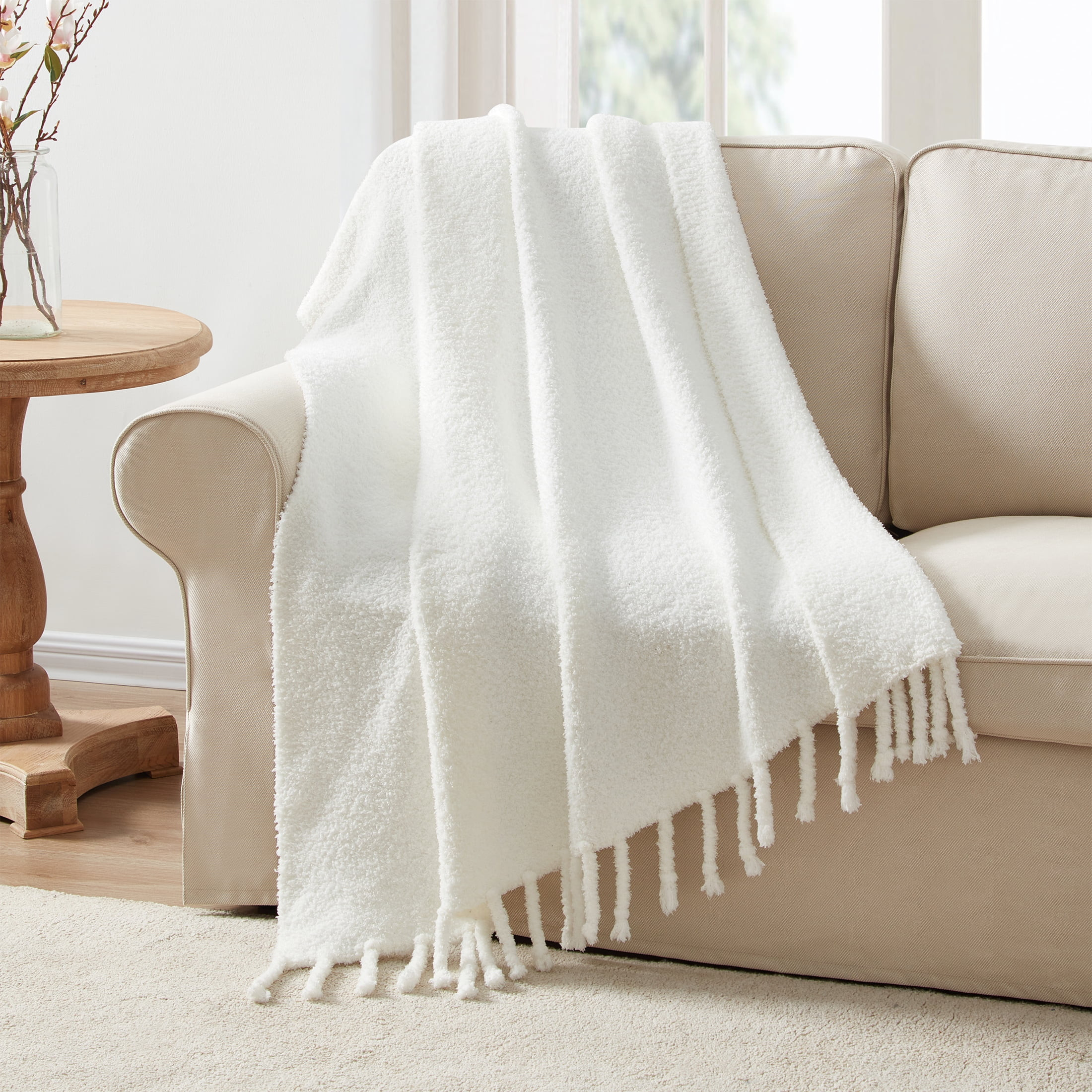 My Texas House Nora Solid Chenille Fringe Throw, Easy Wash, 50 x 60, White - Walmart.com | Walmart (US)