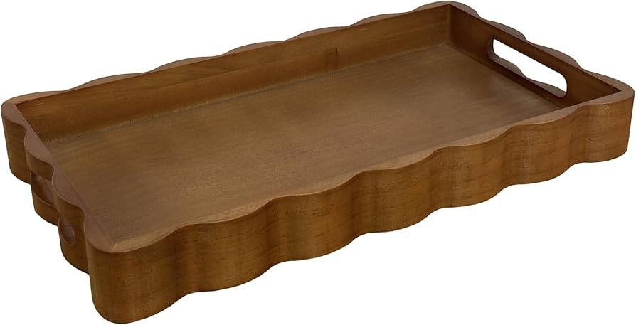 JUIOETURPine Wood Decorative Tray with Handle Rectangular Wooden Serving Tray for Breakfast in Be... | Amazon (US)
