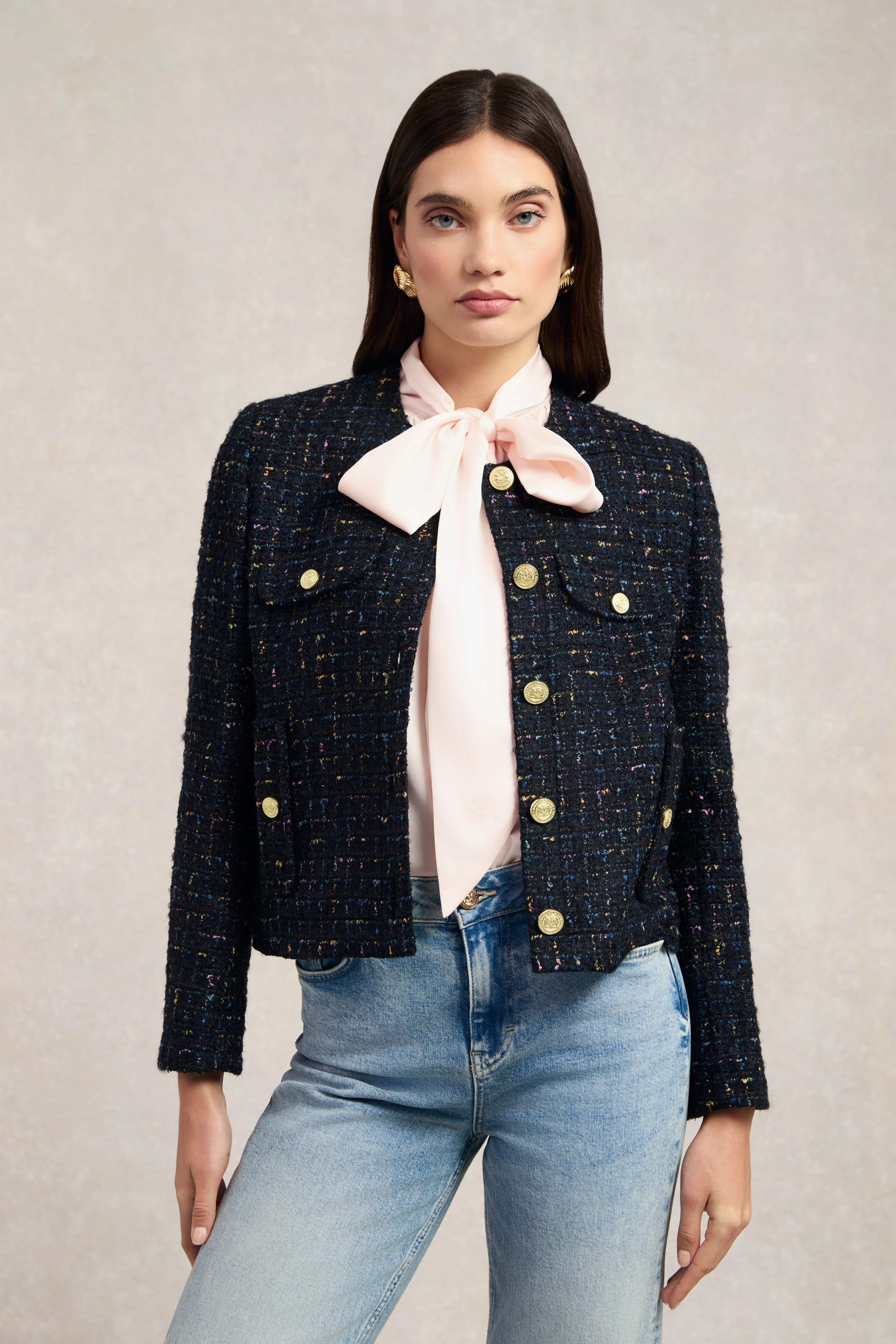 Chelsea Jacket (Black Rainbow Sparkle Tweed) | Holland Cooper