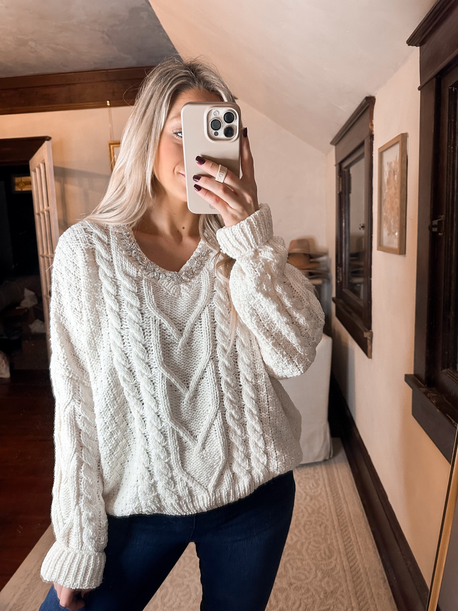 Sequin neckline chenille sweater, perfect holiday Christmas party sweater
30% off with code BF30

#LTKCyberWeek #LTKHoliday