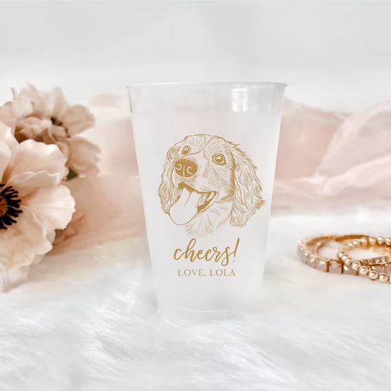 Custom Illustrated Dog Frosted Wedding Cups Modern Wedding - Etsy | Etsy (US)