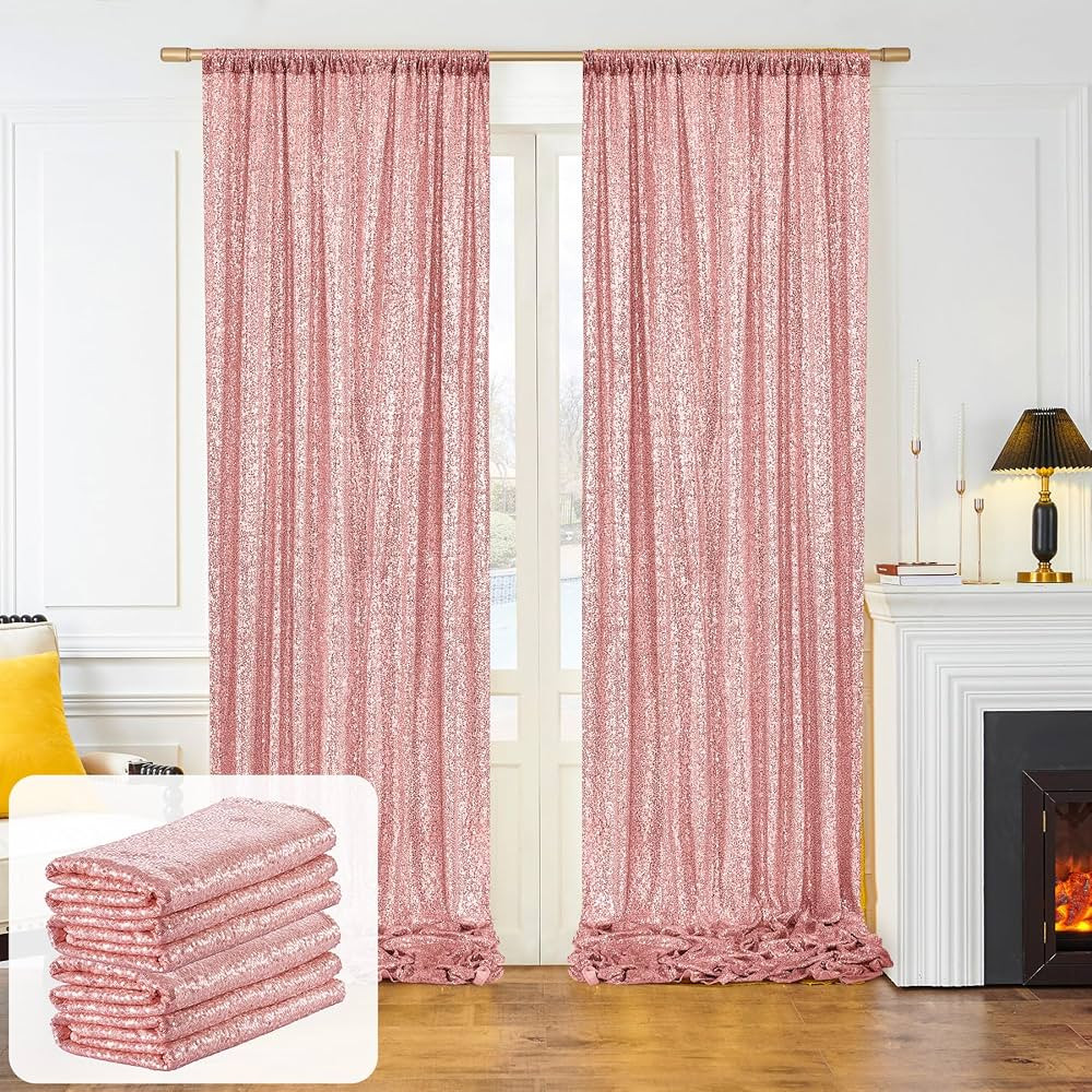 Rose Gold Sequin Backdrop Curtain for Party, Thick 12ft x 10ft Rose Gold Sequin Backdrop Drapes f... | Amazon (US)