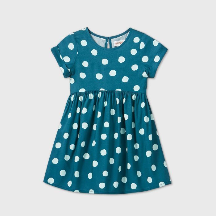 Toddler Girls' Short Sleeve Polka Dot Dress - Cat & Jack™ Teal | Target