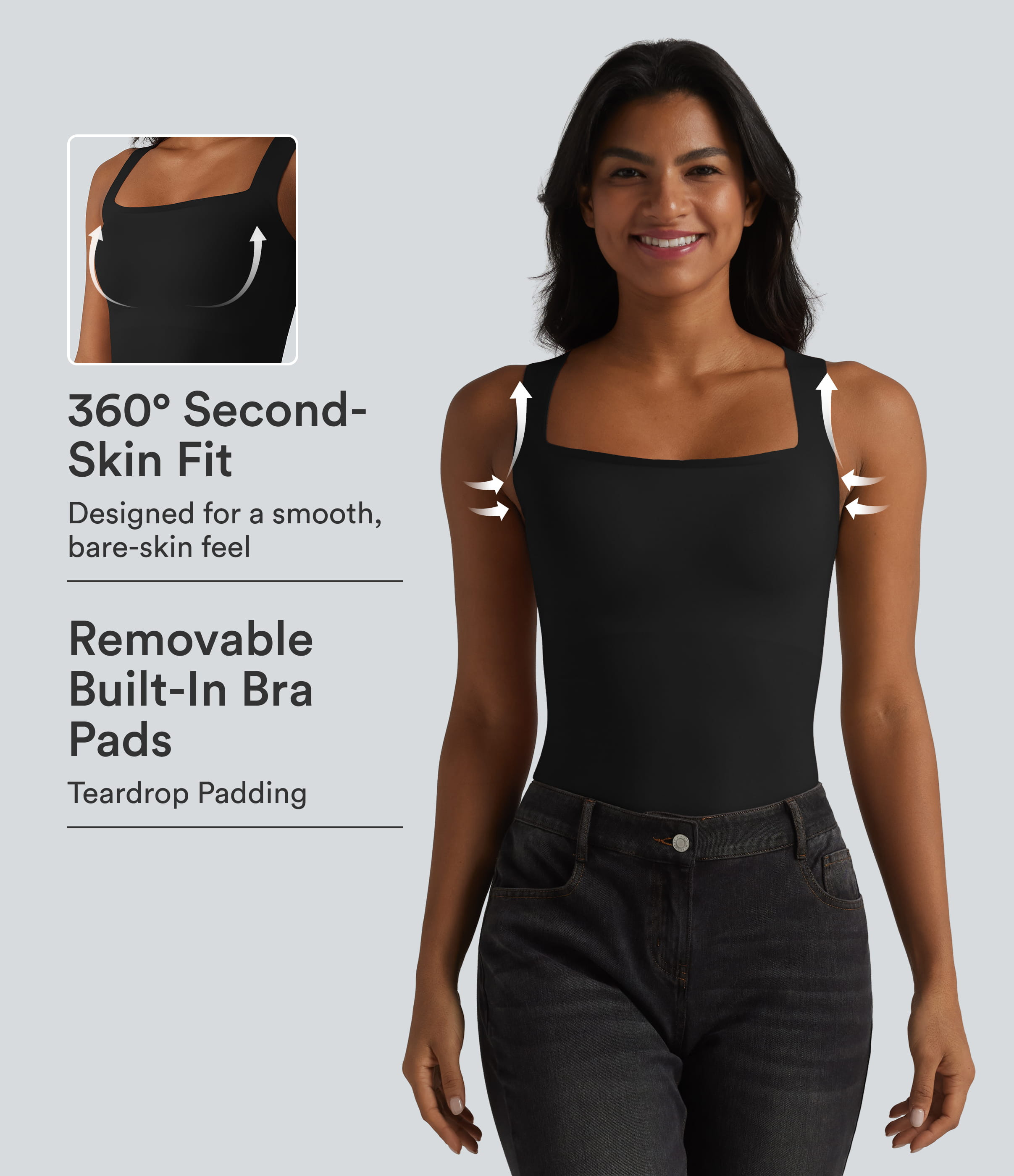 Square Neck Built-in Bra Casual Tank Top B-E Cups | Halara UK