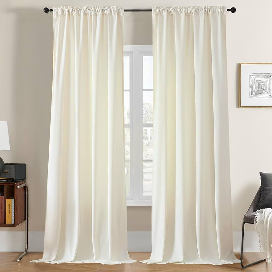 Joydeco Ivory Velvet Curtains 84 inch Length 2 Panels, Luxury Blackout Rod Pocket Thermal Insulat... | Amazon (US)