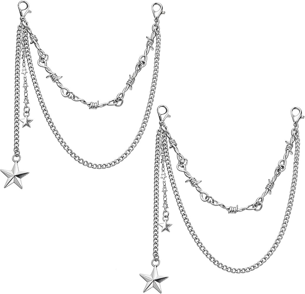 2 Pack Shoe Charms Boot Chains Charms Silver Bag Charm Shoelaces Chains Punk Boot Accessories wit... | Amazon (US)