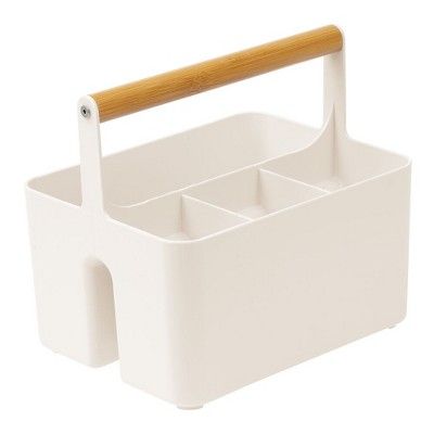 mDesign Plastic Kitchen Tote, Divided Basket Bin with Wood Handle | Target