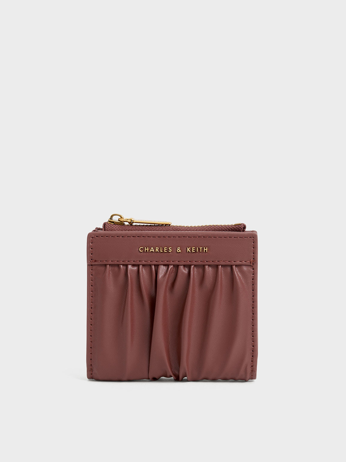 Chocolate Ruched Short Wallet | CHARLES & KEITH | Charles & Keith EU