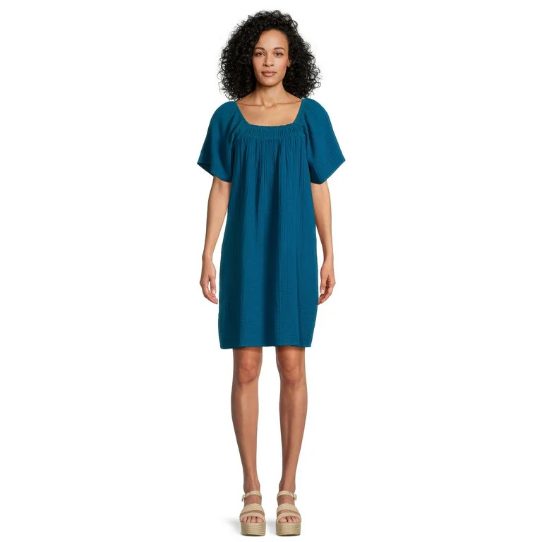 Time and True Short Sleeve Mini Double Cloth Dress | Walmart (US)