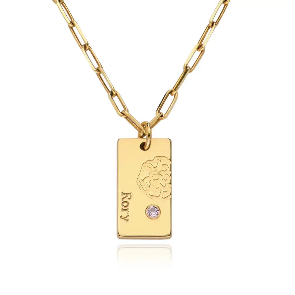 Link Blossom Birth Flower & Stone Necklace in 18K Gold Plating | MYKA