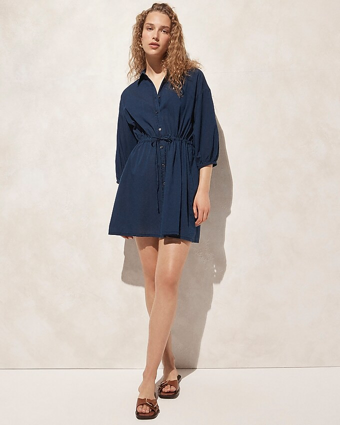Cinched shirtdress in indigo cotton voile | J. Crew US