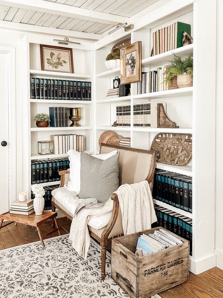 Loving this reading nook that replaces the empty corner of our Master Bedroom!  #vintagestyle #cottagestyle #cottagecore #bookshelves #readingnook #readinglight #artlight

#LTKhome #LTKSpringSale #LTKSeasonal