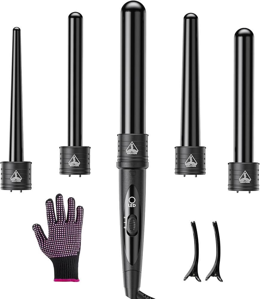 5-in-1 Curling Wand Set - Curling Iron Interchangeable Ceramic Barrels (0.35-1.25 Inch) - Fast He... | Amazon (CA)