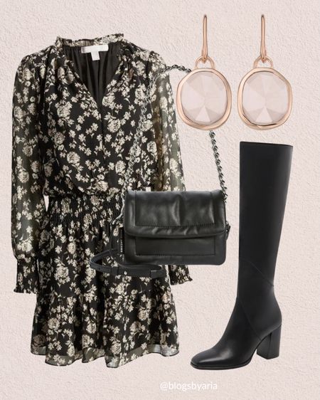 Early Fall outfit idea - black floral dress, knee high boots, black crossbody bag 

#LTKxNSale #LTKSeasonal #LTKstyletip