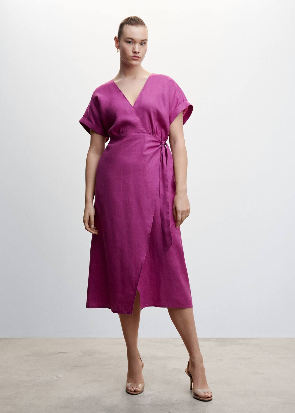Bow linen-blend dress | MANGO (US)