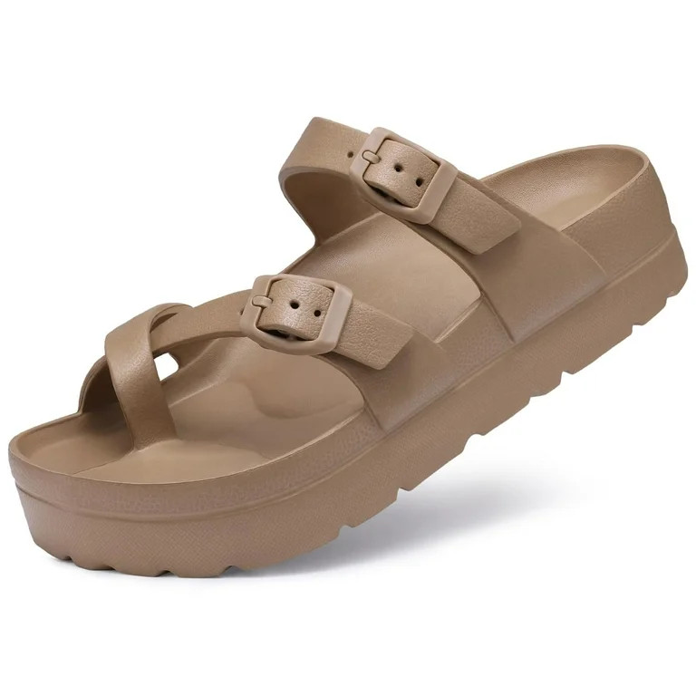 Litfun Slides for Women Thick Soles Slide Sandals with Arch Support Adjustable Buckle Platform Sa... | Walmart (US)