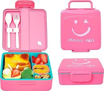 MINCOCO Kids Bento Lunch Box - Lunch Container with Sauce Jar, Spoon&Fork 4-Compartment, On-the-G... | Amazon (US)