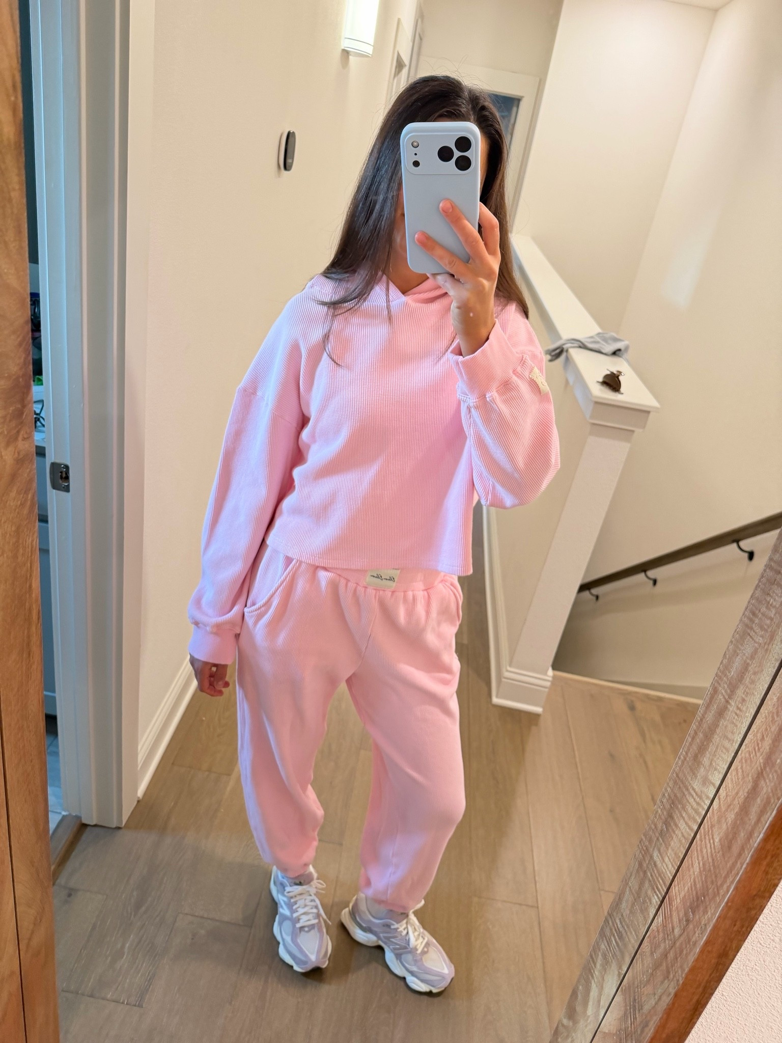 obsessed w/ this new pink waffle set from eleven eleven 🏄🏻‍♀️☀️🌴🩷
!! @Shopbop @newbalance 9060 sneakers  @luvaj wire necklace @thegoodpatch brightening eye masks 
#matchingset #summeroutfits #everydaybasics #whoutfit #pinkaesthetic


travel outfit, airport outfit, joggers, waffle set, waffle hoodie
summer trends, hoodie 
#summertrends

#LTKootd #LTKdayinmylife #LTKTravel #LTKActive #LTKmorningroutine #LTKgrwm
