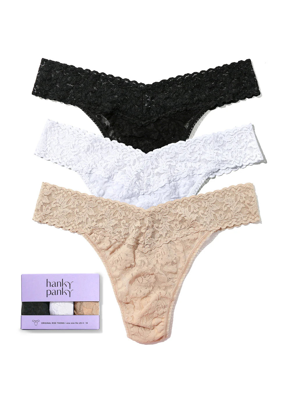 3 Pack Signature Lace® Original Rise Thongs | Hanky Panky