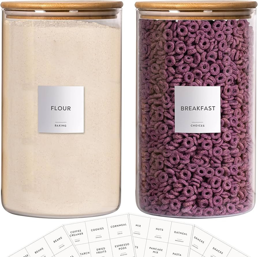 Laramaid 1-Gallon 2Pack Glass Jar Canisters with Minimalist Labels, 136oz Round Pantry Jars with ... | Amazon (US)