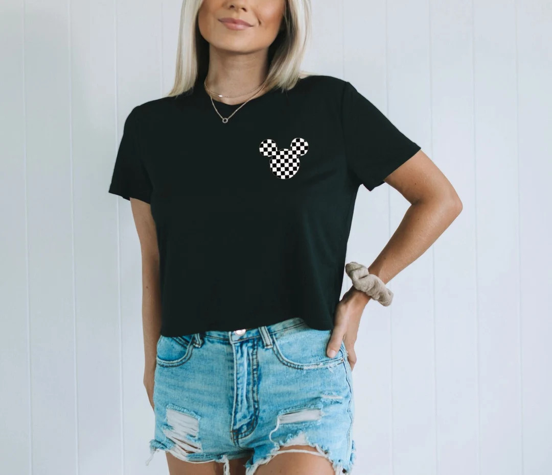 Retro Disney Crop Top, Checkered Mickey Mouse Crop Shirt, Ladies Crop Disney Clothing - Etsy | Etsy (US)