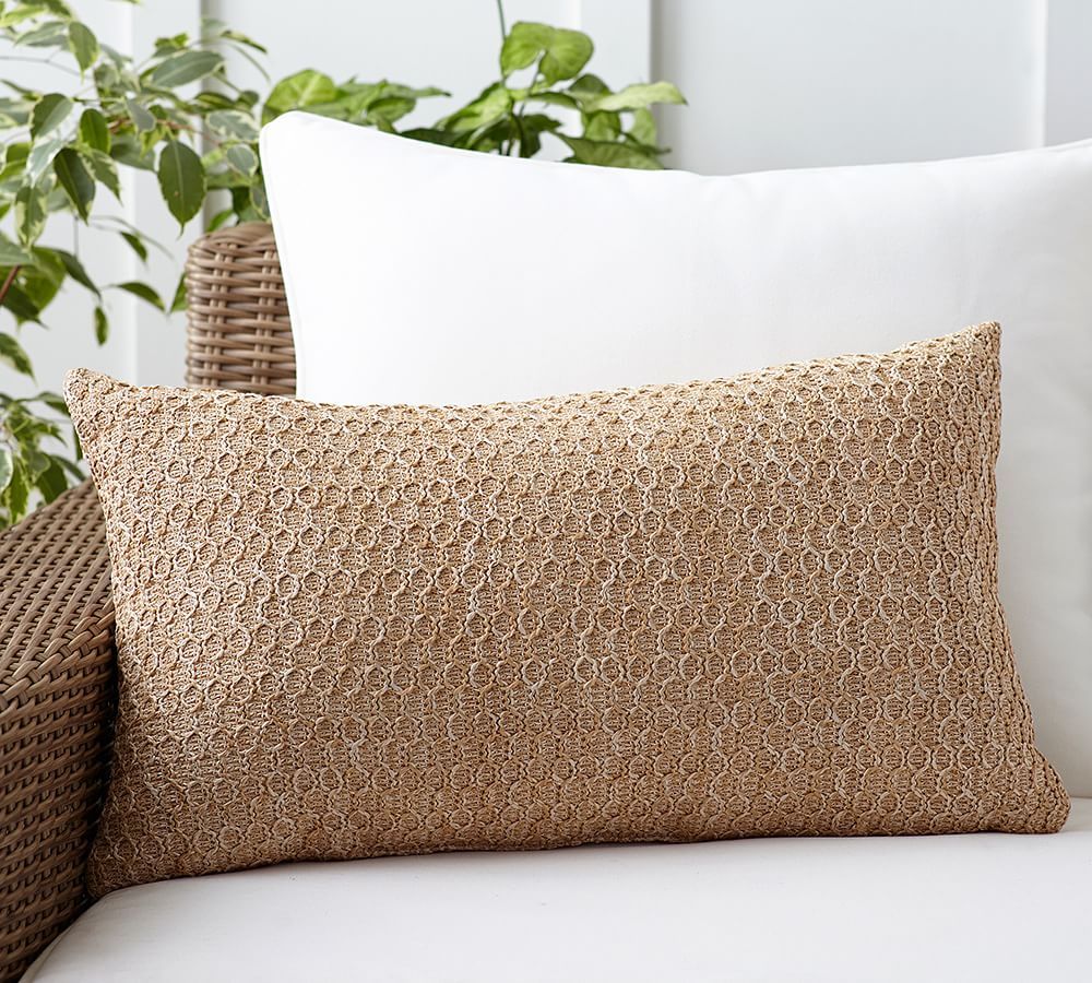 Faux Natural Fiber Honeycomb Indoor/Outdoor Lumbar Pillow | Pottery Barn (US)