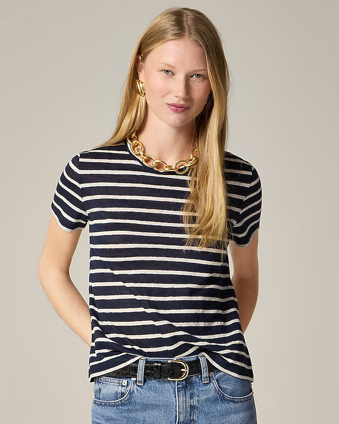 New relaxed linen T-shirt in stripe | J. Crew US