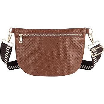 Woven Crossbody Bags for Women Leather Belt Bum Sling Purse Fanny Waist Pack Chest Shoulder Bag f... | Amazon (US)