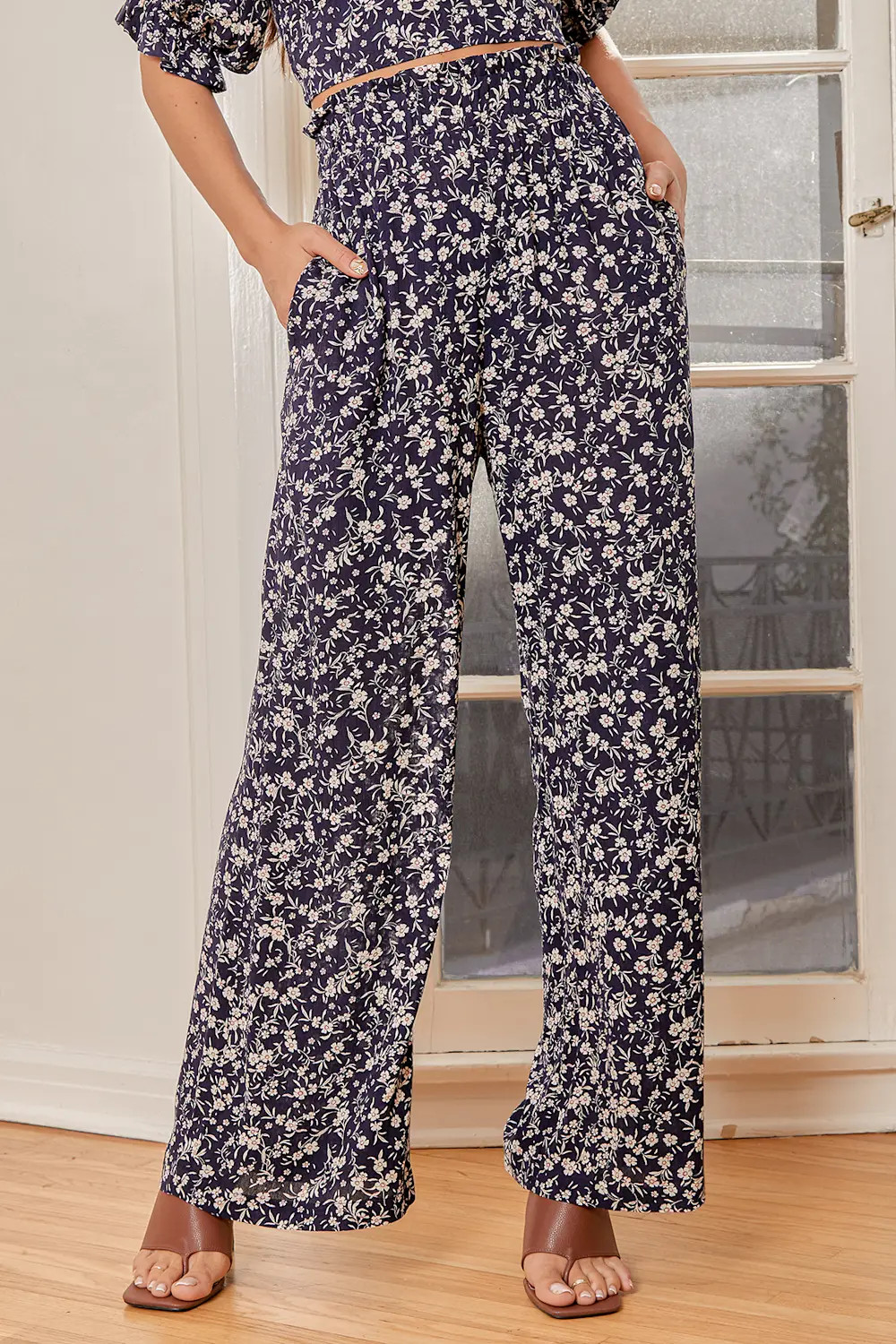 Blossoming Style Navy Blue Floral Print Wide Leg Pants | Lulus (US)