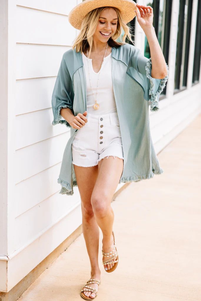 All You Can Do Dusty Mint Linen Kimono | The Mint Julep Boutique