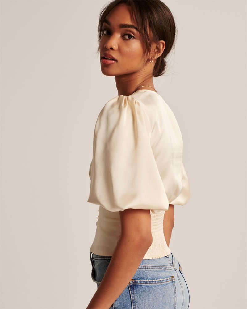 Satin Puff Sleeve Top | Abercrombie & Fitch US & UK