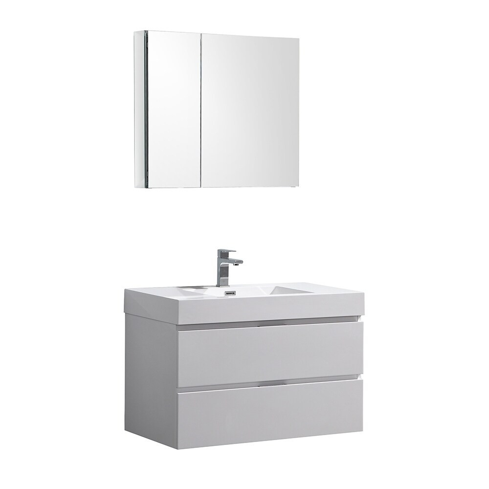 Fresca Valencia 36" Glossy White Wall Hung Modern Bathroom Vanity w/ Medicine Cabinet | Bed Bath & Beyond
