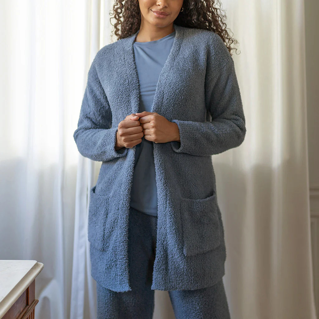 Solid Blue Long Sleeve Slate Women's Cuddle Cardigan | Posh Peanut® | Posh Peanut