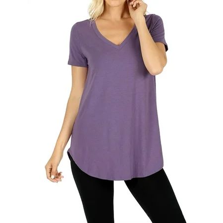 Women Short Sleeve V Neck Round Hem Relaxed Fit Casual Tee Shirt Top (LILAC GREY, 3X) | Walmart (US)