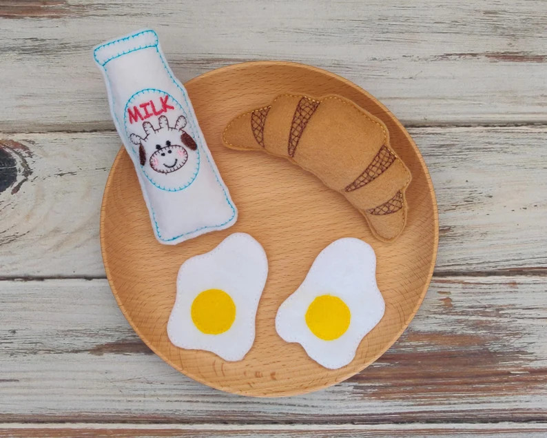 Felt Food Bacon and Eggs Breakfast Set Croissant Milk - Etsy | Etsy (US)
