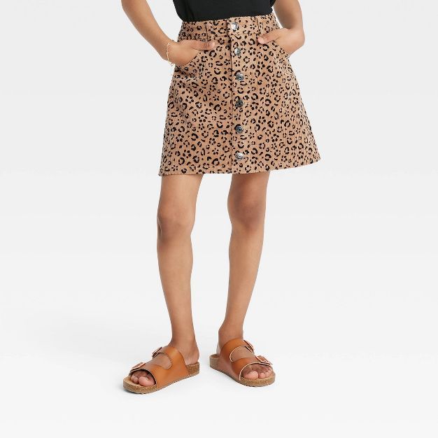 Girls' Button-Front Animal Print Jeans Skirt - Cat & Jack™ Brown | Target