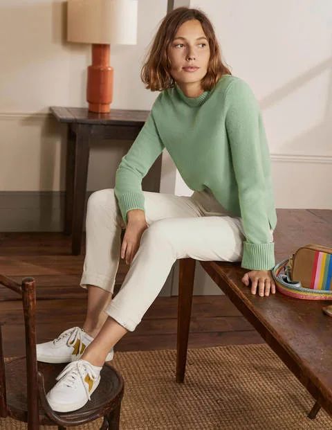 Cashmere Cuff Detail Sweater - Peridot Green | Boden US | Boden (US)