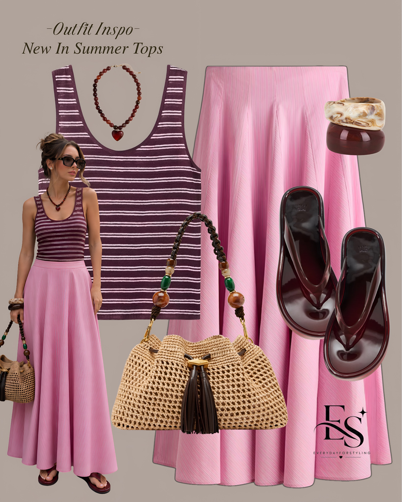 Striped tank + pink maxi skirt = your new warm-weather uniform 💗

Striped tank top, new in tops, summer tops, h&m pink skirt, maxi skirt, summer skirts, h&m flip flops, viral jelly slides, viral sandals, summer sandals, viral raffia bag, jimmy choo viral bag, summer bags, summer outfit ideas 2026, what to wear this summer, casual summer outfits, old money summer outfit, quiet luxury fashion, summer fashion trends 2026, wide leg jeans outfit ideas, striped tank top outfit, pink maxi skirt outfit, red top outfit ideas, affordable summer fashion, elevated casual outfit, outfit ideas for women, summer capsule wardrobe, vacation outfit ideas, europe summer outfit, brunch outfit ideas, everyday outfit inspo, minimalist summer style, effortless summer fashion, everydayforstyling 

#LTKTravel #LTKootd #LTKSeasonal